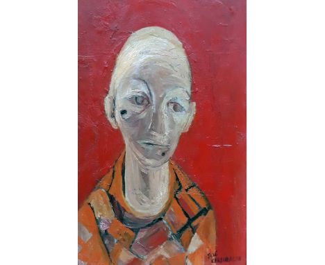 Jose Christopherson (b1914), mid length portrait, oil on board, signed, 51cm x 31cm, framed 66 x 45cm.  