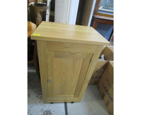 A light wood contemporary side cabinet with single drawer, internal shelves on metal block feet 35" x 21 6/8" x 17" 