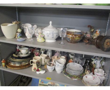 A mixed lot to include Staffordshire flatback, shooting stick, spelter figure and other items 