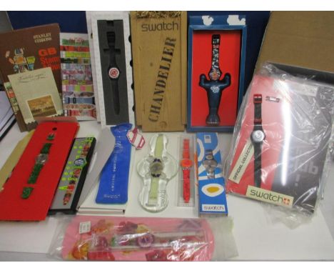 A late 20th century collection of Swatch Watch related  items to include ten brand new Swatch Watches and ephemera, together 