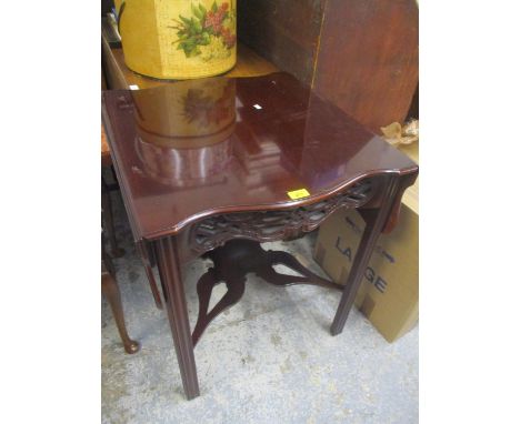 A reproduction American 'Baker Furniture' mahogany Pembroke table having pierced side splats and a lower tier 28 1/4"H X 24 1