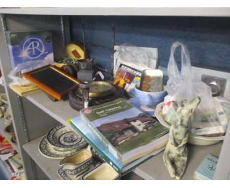 A mixed lot to include cigarette cards, barometer, coins, marbles, reel and other items 