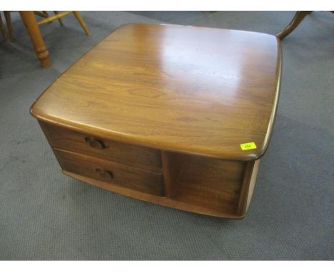 A retro Ercol Golden Dawn square coffee table with inset drawers 