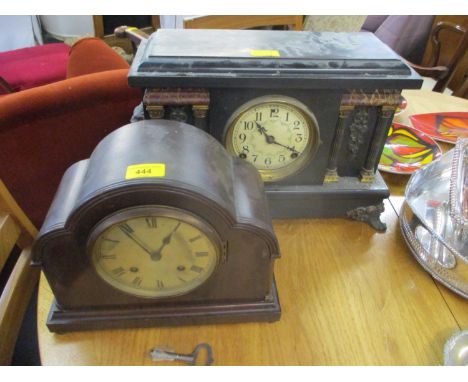 A 1930s/40s mantle clock with key, together with a slate and marble effect mantle clock 