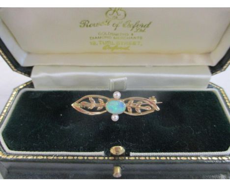 A 9ct gold, opal and seed pearl brooch 