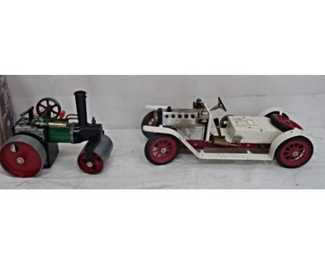 A boxed (worn) Mamod traction engine; together with a Mamod steam car