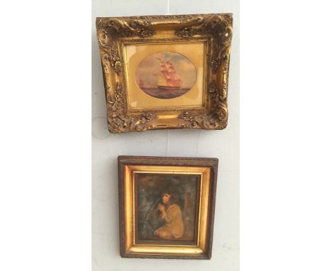 Two decorative pictures to inc a ship portrait and the Infant Samuel after Reynolds