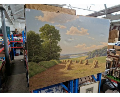 K Drews, oil on canvas, landscape scene, 135cm x 95.5cm, signed to lower right. 