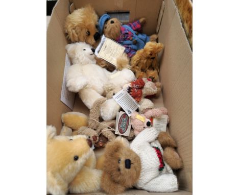 A box of collectable teddy bears including two Dean's Ragbook bears; Hardy &amp; Hudson, Boyds Edmund T, Buster McRind, and A