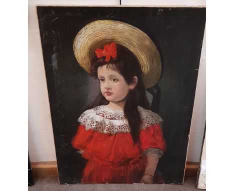 20th century school, oil on canvas, portrait of a young girl, 60cm x 80cm, unsigned, unframed. 
