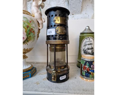 A brass miner's lamp, J H Naylor Ltd, Wigan, No 14.