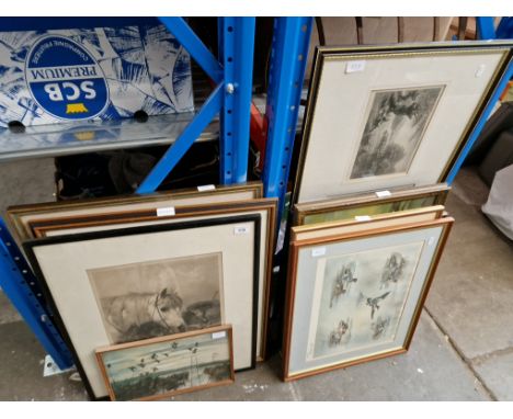A collection of hunting and fishing prints including signed limited editions, Peter Scott print, etc. 