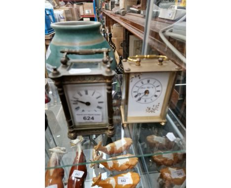 Late 19th century brass carriage clock and another modern one 
