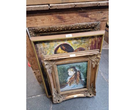 Three oil paintings; a portrait of a girl, portrait of a woman and child and a coastal scene signed Milner 1881.