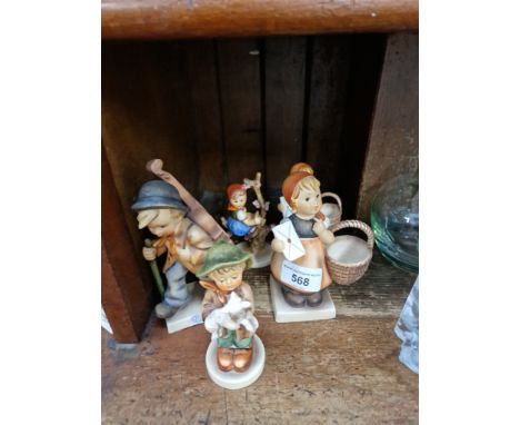 5 Hummel figures all pre-1979 including ‘Little Cellist’ 15.5cm high (1960-63), ‘Meditation’ 13.5cm high (1960-72) and ‘Lost 