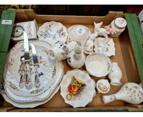 Aynsley - 22 items including animal figures, ‘Orchard Gold’ bell, clock in ‘Somerset’ design, cutlery items etc. 