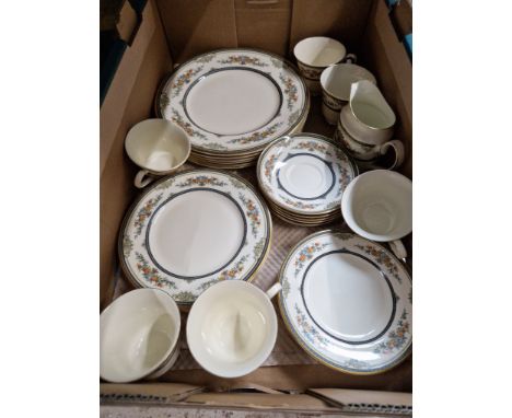 A box of Minton 'Stanwood' china, 31 pieces, cups, saucers, plates, jug, etc. 