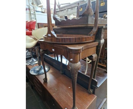 A mahogany card table on ball &amp; claw feet together with a demi lune side table. 