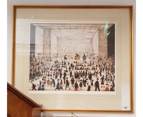 After Lawrence Stephen Lowry (British, 1887-1976), 'The Auction', limited edition print, 100/850 with blind stamp to lower ma