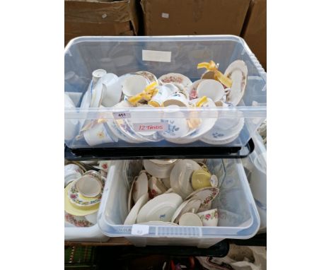 2 plastic crates of trios - cups, saucers and plates, 42 in total - various makers 