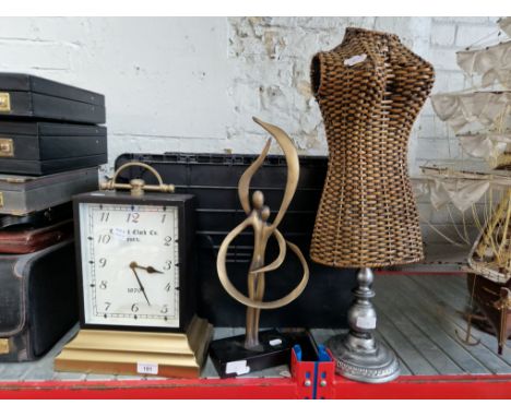 Clock, mini wicker mannequin, Brass figure 