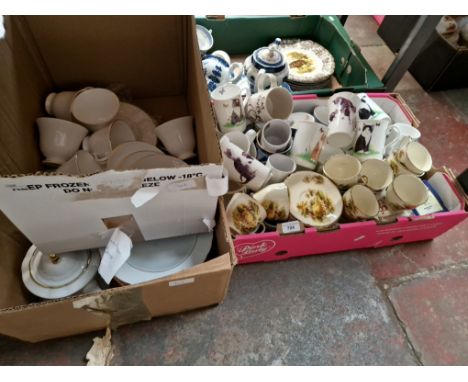 A box of Wedgwood Signet Gold table ware, a box of Seltmann Weiden Bavariuan china, and a large box of ceramic mugs, many fea