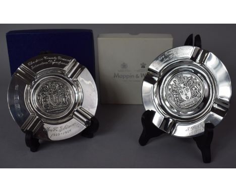 Two Good Quality Silver Ashtrays Given by the Cheshire County Council Education department and Awarded to Mrs K J Ormon and J