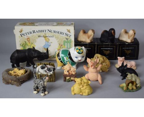 A Collection of Animal Ornaments to include Three Boxed Nicolas Innes Limited Edition North Light, Pig Ornament Made with Coa