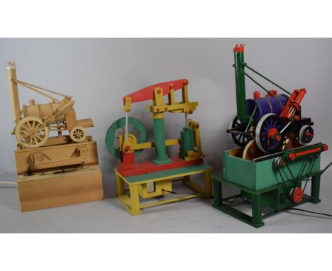 Three Working Electric Powered Wooden Models of Rocket and Beam Engine 
