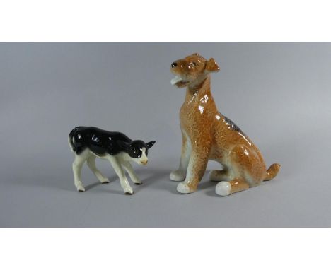 A Russian Ceramic Study of a Seated Dog and a Ceramic Beswick Calf