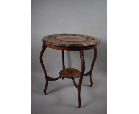 An Edwardian Shaped Circular Topped Occasional Table with Carved Border and Small Stretcher Shelf, 67cm Diameter 