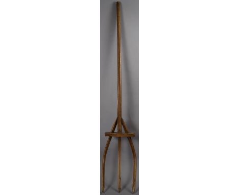 A Vintage Wooden Three Pronged Agricultural Hay Fork, 180cm Long 