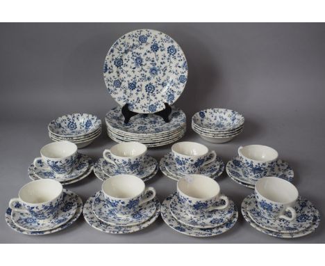 A Collection of Broadhurst Blue Floral Pattern Breakfast Wares to include Eight Trios, Eight Bowls, Eight Plates 
