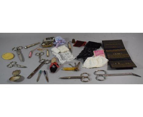 A Collection of Various Scissors, Kneedlecases, Sewing Accessories, Manicure Tools etc 
