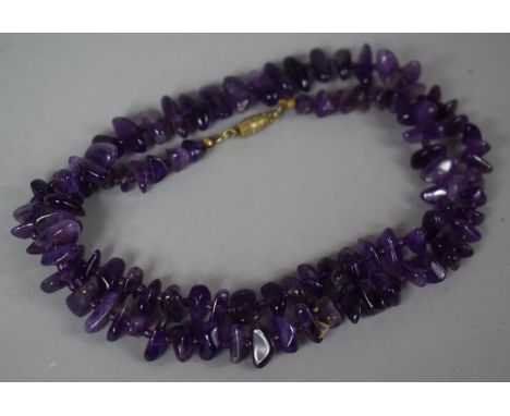 A Vintage Amethyst Chip Necklace with Barrel Clasp with Silver Plated Dressing Table Box 