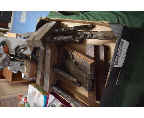 A Box Containing Various Vintage Wooden Tools 