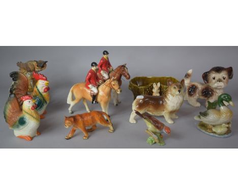 A Collection of Figural and Animal Ornaments ro Feature Pair of Continental Huntsman on Horses (One AF and Both Rubbed), Melb