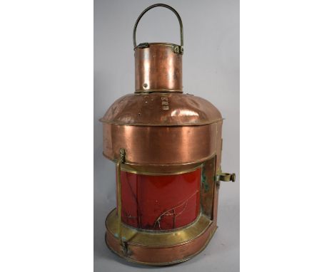 A Chinese Copper and Brass Ship's Navigation Light, Converted to Electricity, 45cm High, Glass Cracked 