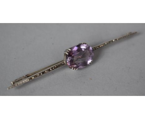 A Continental White Metal Amethyst and Marcasite Mounted Bar Brooch 