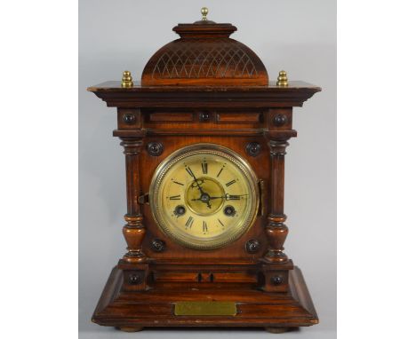 A Late 19th Century Continental Presentation Mantle Clock of Architectural Form with Engraved Brass Plaque for Coventry YMCA 