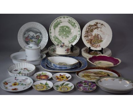 A Collection of Dinnerwares to include Transfer Printed Plates, Royal Worcester Evesham Oval Bowl, Spode Lidded Queen's Bird 