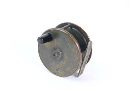 An Army & Navy Co-operative Society Ltd makers brass salmon fly fishing reel, 105 Victoria Street, Westminster, 3.25", 8cm di