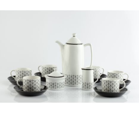 Rorstrand of Sweden 'Venezia' coffee set comprising coffee pot, sugar bowl, milk jug and six cup and saucers printed manufact