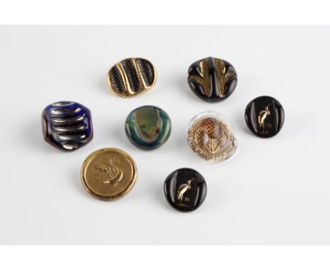 Lucie Rie (British, 1902-1995) for Bimini Eight pressed glass buttons  seven with Bimini brass backs impressed flowerpot mark