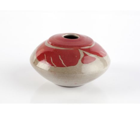 Alan Caiger-Smith (British, b.1930) Vase, 1972 abstract red motif painted potter's monogram and date cipher 11cm diameter.