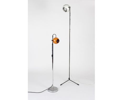 Mid-Century Modern 1960s floor light white enamelled adjustable shade metal stem and tripod feet 167cm high.