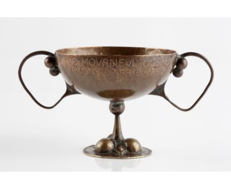 Charles Robert Ashbee (British, 1863-1942) Twin handled cup inscribed 'To the ancient, from CRA, on the mournful occasion of 