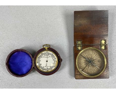 MAHOGANY CASED POCKET COMPASS, early 19th Century, the paper dial marked with quadrants of 10 degree divisions, the case 2cms