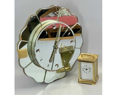 VINTAGE MAGNETA WALL CLOCK with floral design mirrored surround, 43cms diam., and a Weiss gilt metal cased quartz carriage cl