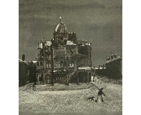 ‡ HAROLD RILEY DL DLITT FRCS DFA ATC (1934-2023) black and white print - The Ardwick Empire with figure and dog in foreground
